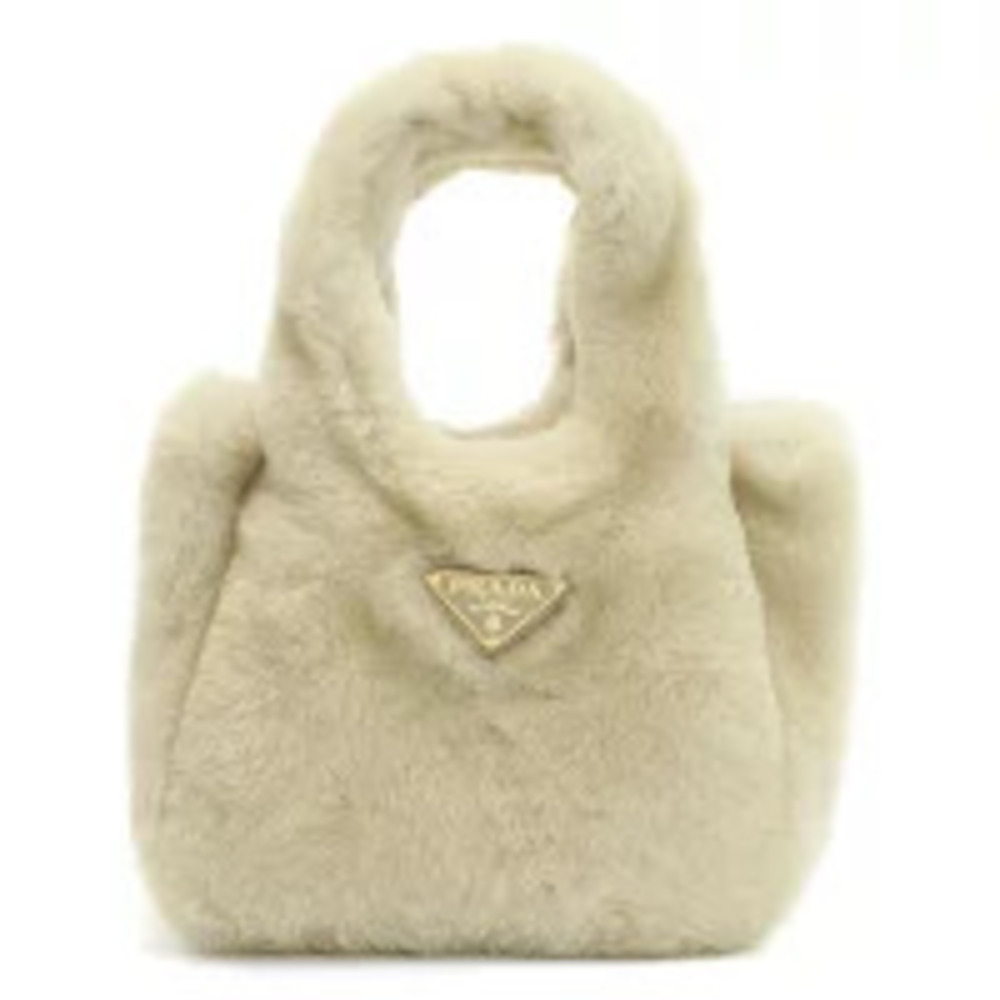 Prada Handbag MONTONE Fur Leather ECRU Cream Bag Tote